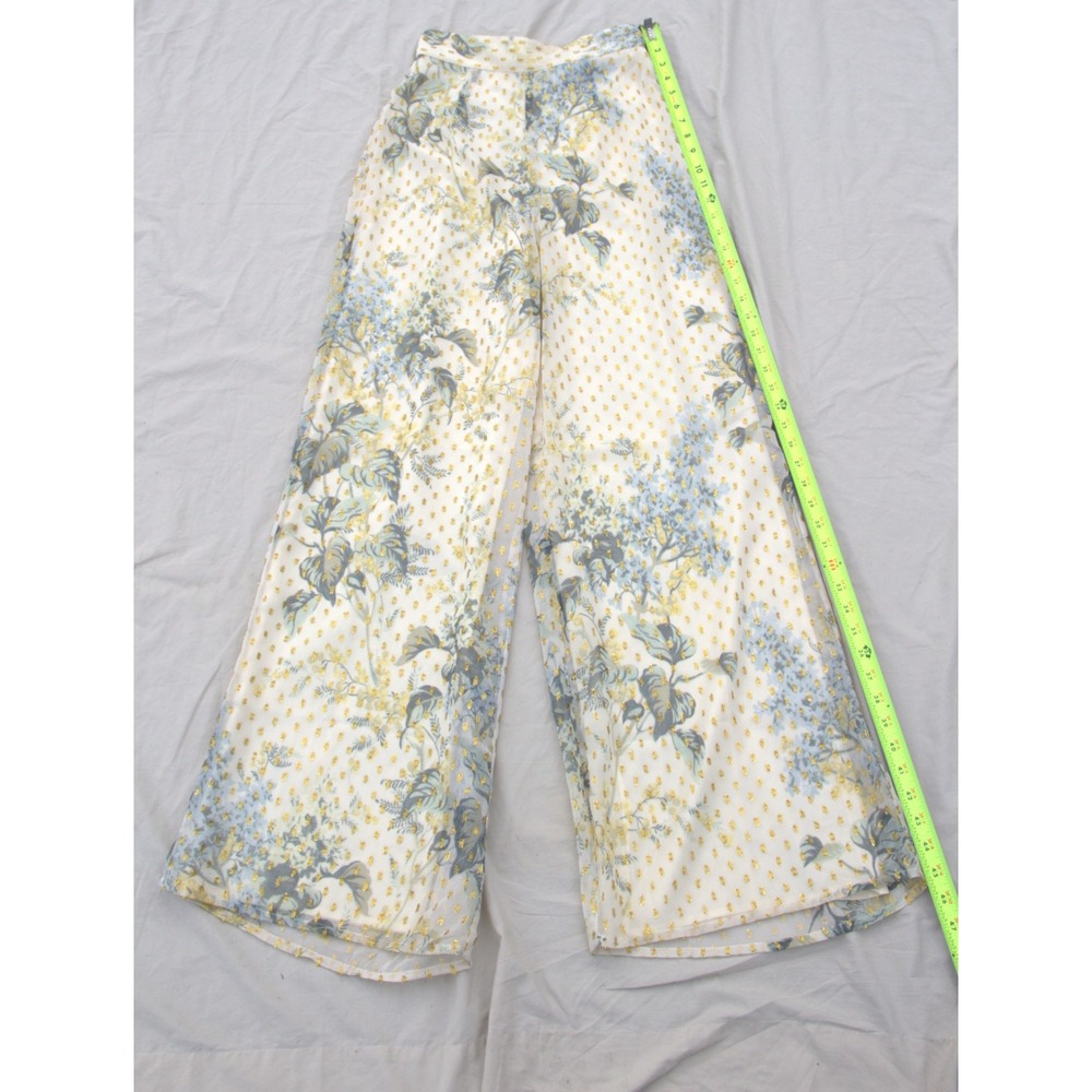 ASOS DESIGN Women's Wide Leg Pants Floral Gold Metallic Overlay US 2